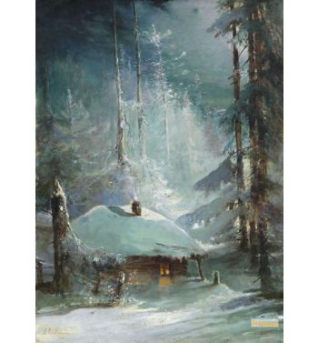 Hut In Winter Forest