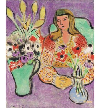 Girl With Anemones On Purple Background 1944