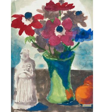 Anemones In Gruner Vase, Oranges And A Sculpture