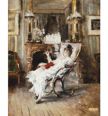 An Elegant Lady Holding A Fan 1874