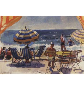 Menton Beach With Umbrellas 1931