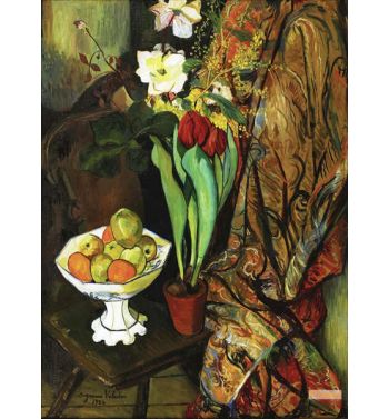 Nature Morte Aux Tulipes Et Compotier De Fruits