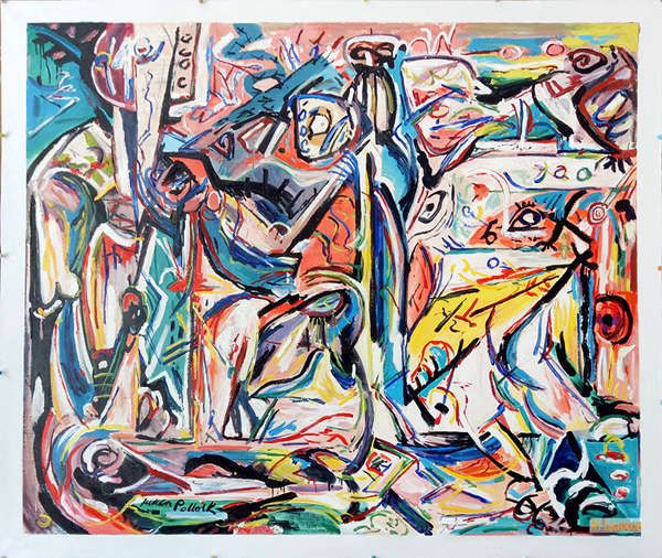 Quadro Moderno Jackson Pollock 'Figura Della Furia', Stampa Su Tela 50x100 Cm, Per Soggiorno E Camera