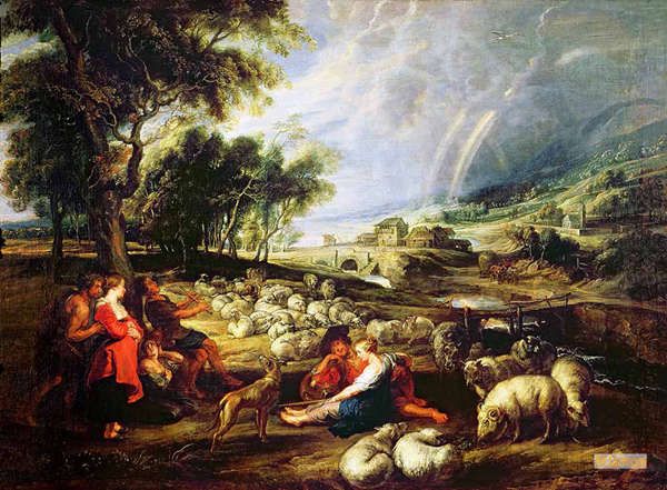 ペーテル・パウル・ルーベンス『虹のある風景』　複製絵画 ピーテル・パウル・ルーベンス（Peter Paul Rubens） - 手描きの写真