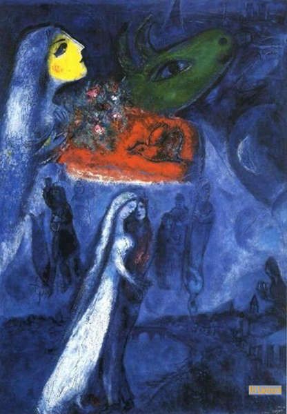 シャガール（Chagall） - 肉筆複製画模写 - ナイーブアート、シュル