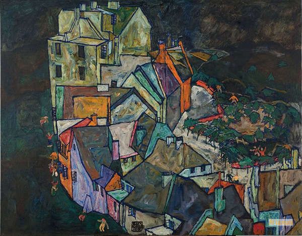 エゴン・シーレ、【死せる町Ⅲ（青い流れに面した町Ⅲ）】 エゴン・シーレ（Egon Schiele） - トップアート 複製名画 - 表現主義